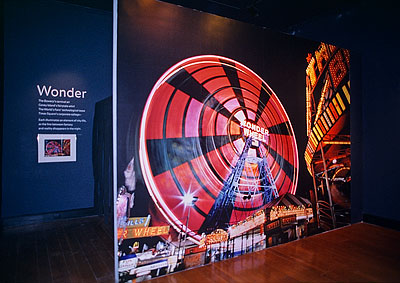 Photo mural of Coney Island at Night at MCNY